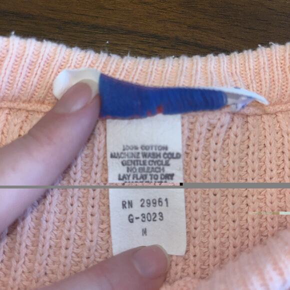 Vintage Avon Fashions Peach Cotton Tunic Sweater Sz M Cable Knit Pocket 80s Warm - Picture 5 of 8